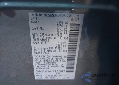 2021 Nissan Murano Sv из США, поврежденный, VIN 5N1AZ2BS3MC115387